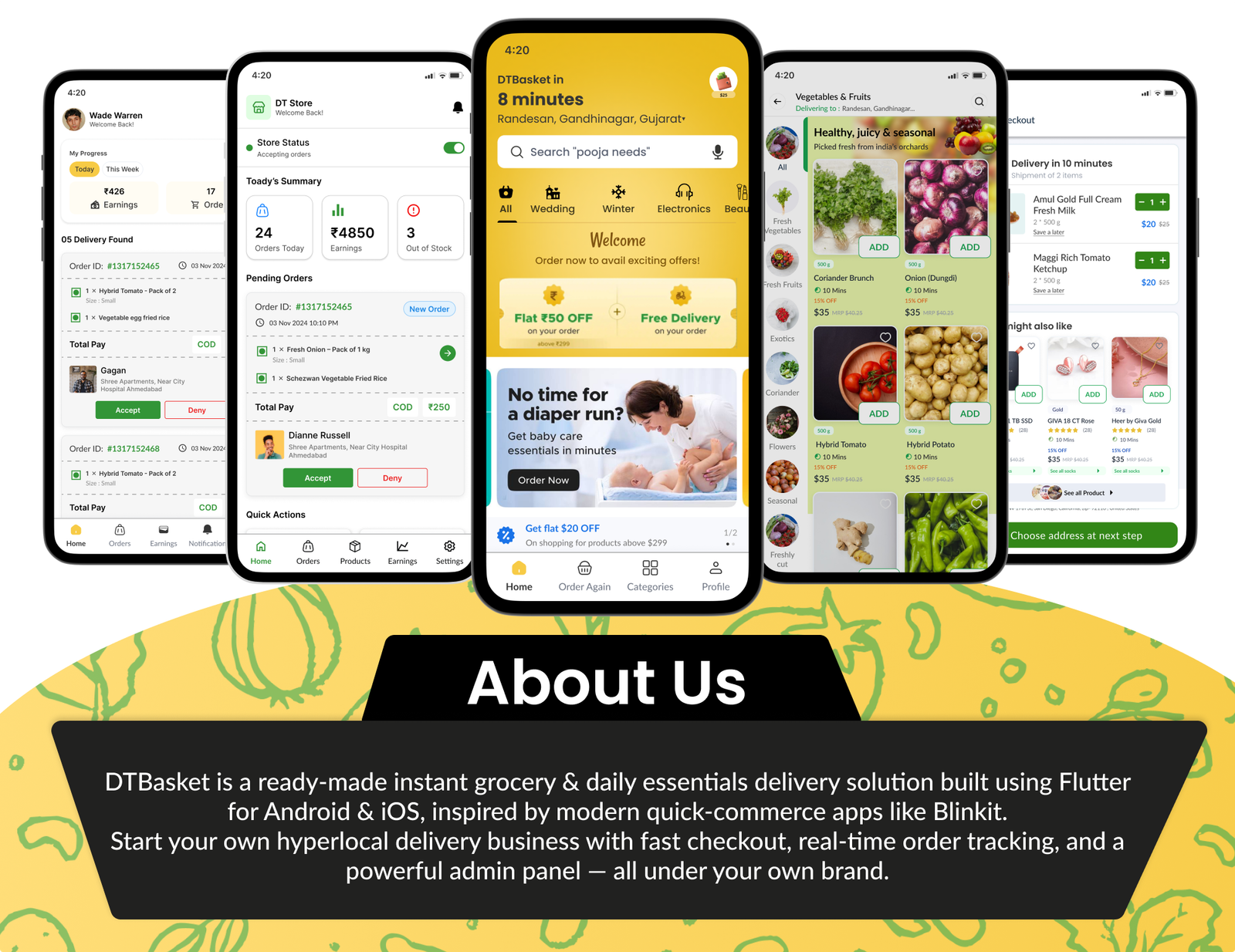 DTBasket – Flutter Grocery Delivery App with Seller & Delivery Partner (Android - iOS) + Admin Panel