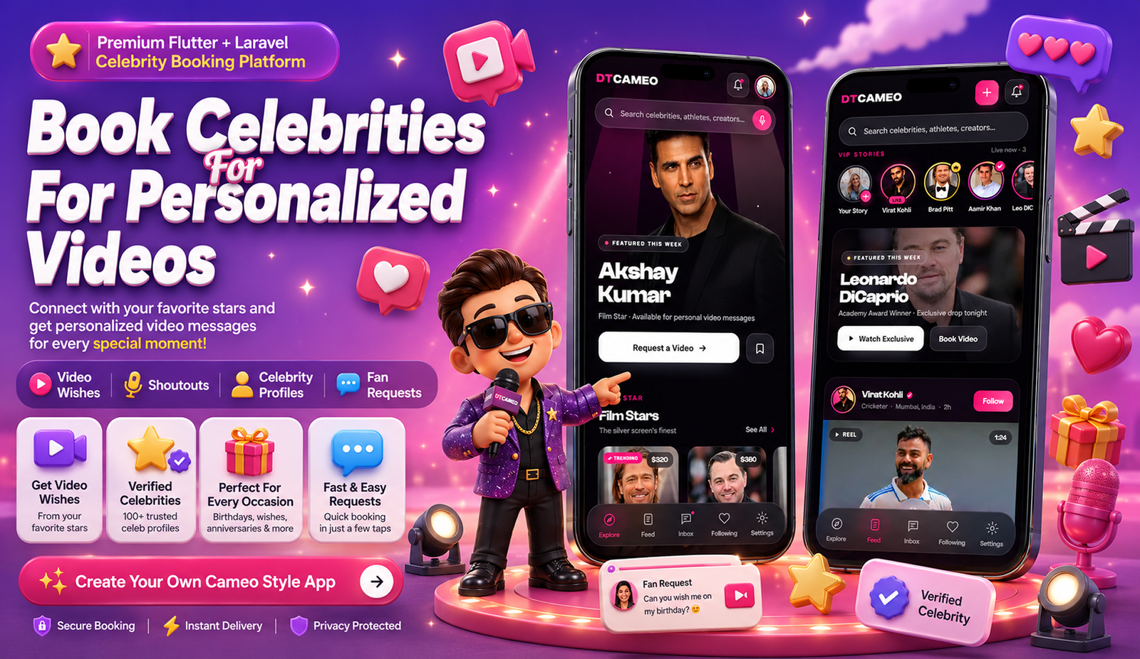 DTCameo – Celebrity & Influencer Video Messages | Flutter App with Laravel Admin Panel