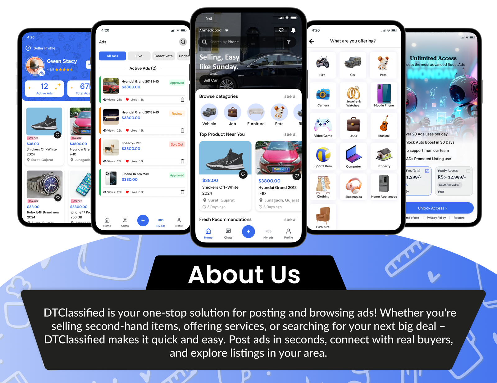 DTClassified - Classified Buy and Sell Marketplace Flutter App ( Android - ios - Web ) - Admin Panel