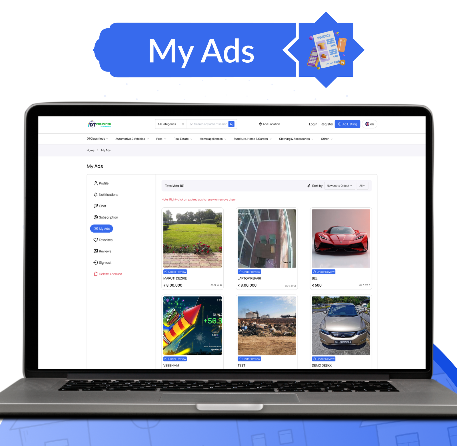 DTClassified - Classified Buy and Sell Marketplace Flutter App ( Android - ios - Web ) - Admin Panel