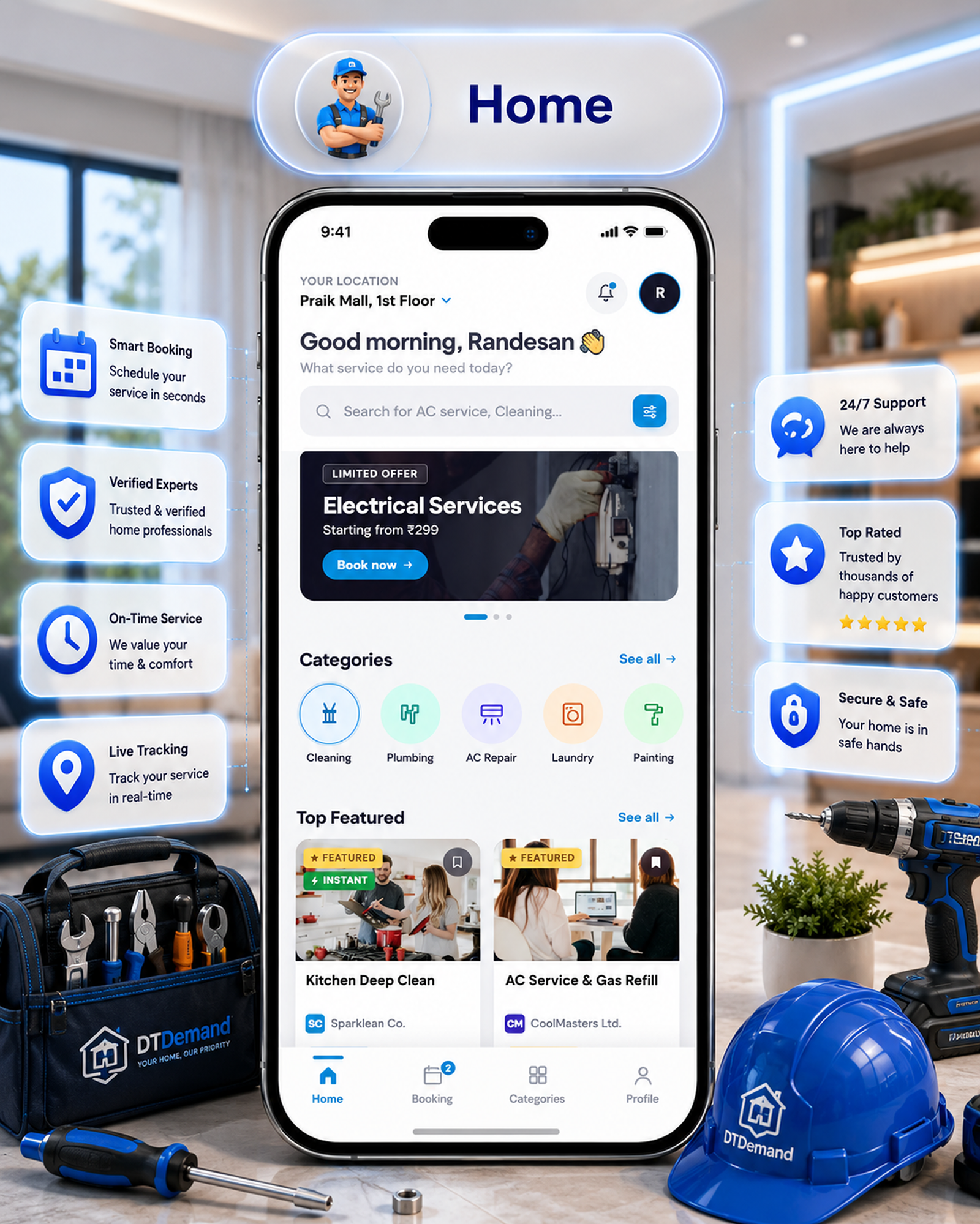 DTDemand - Multi Vendor Home Services & Handyman Booking App | Flutter + Laravel + Next.js Website