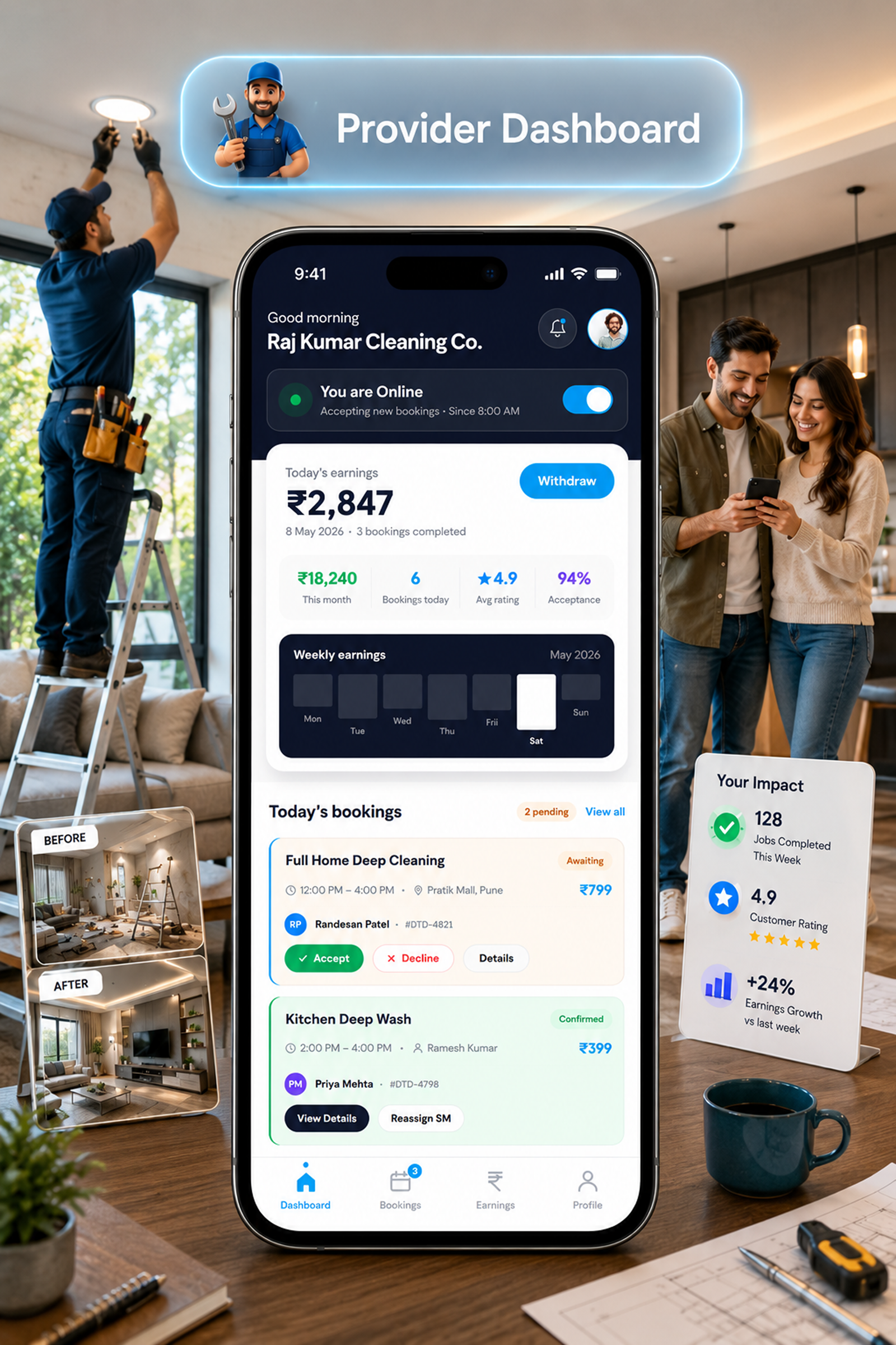 DTDemand - Multi Vendor Home Services & Handyman Booking App | Flutter + Laravel + Next.js Website
