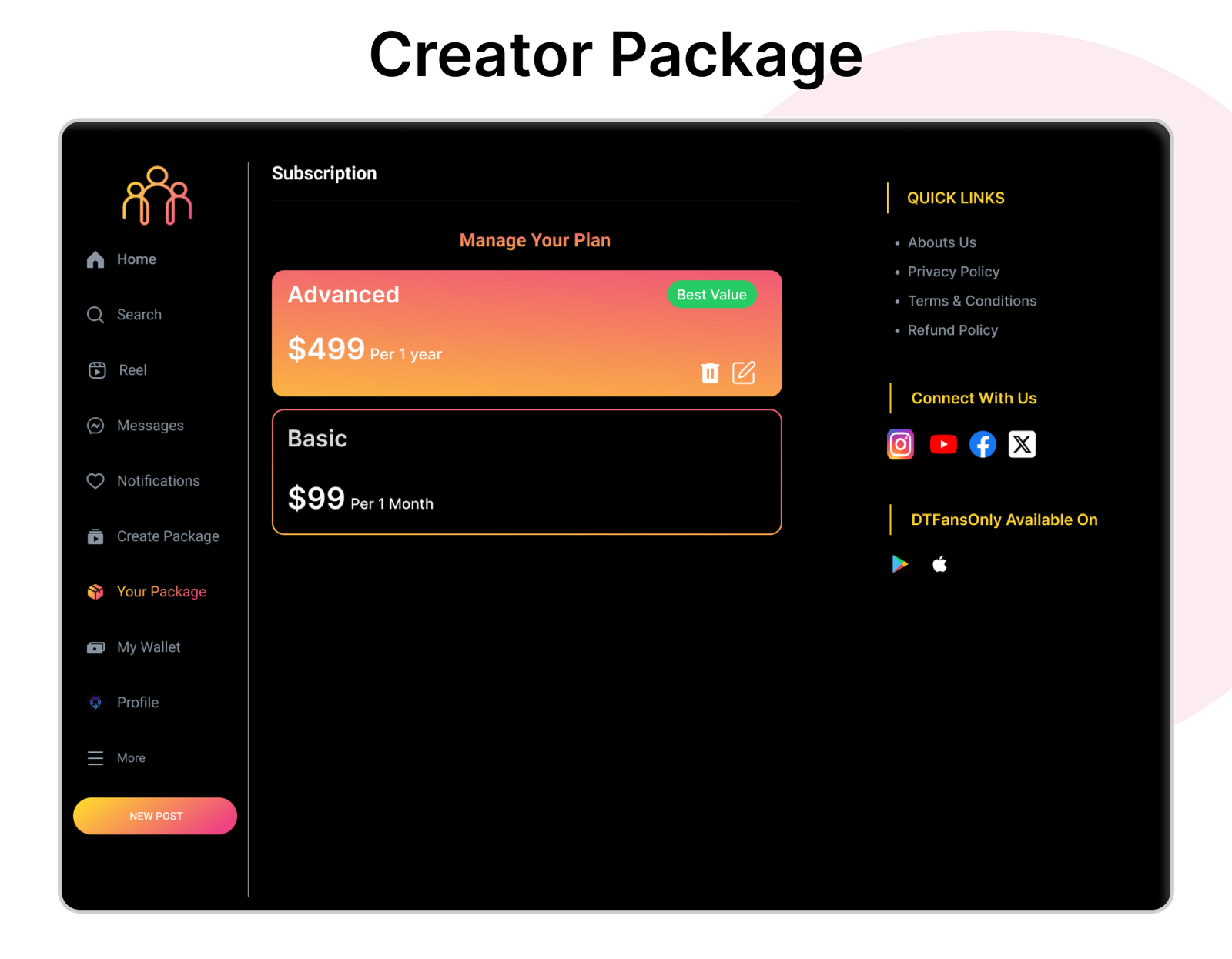 DTFansOnly - Paid Content Creators Flutter App - Android - iOS - admin panel - patreon - onlyfans - 43