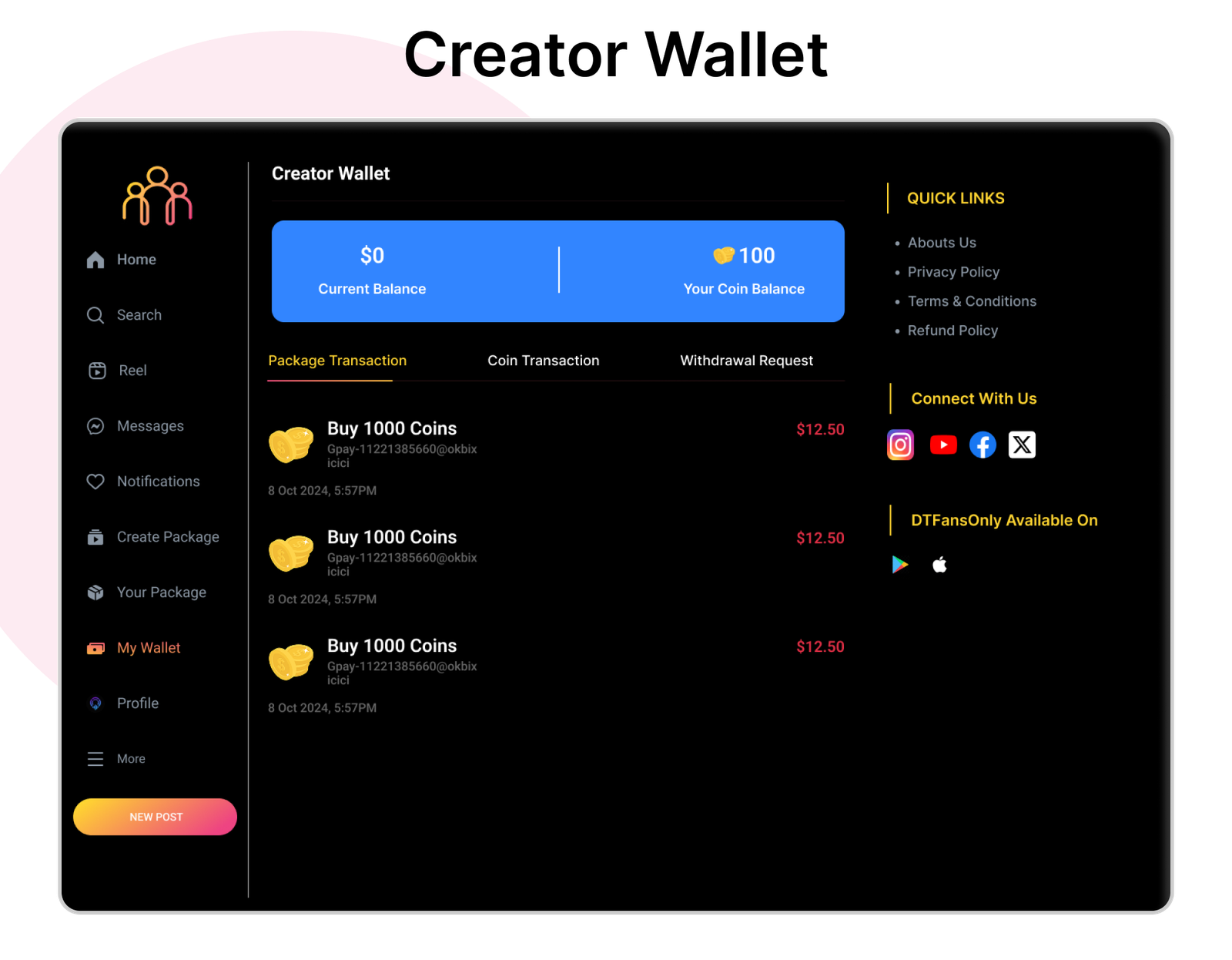 DTFansOnly - Paid Content Creators Flutter App - Android - iOS - admin panel - patreon - onlyfans - 46
