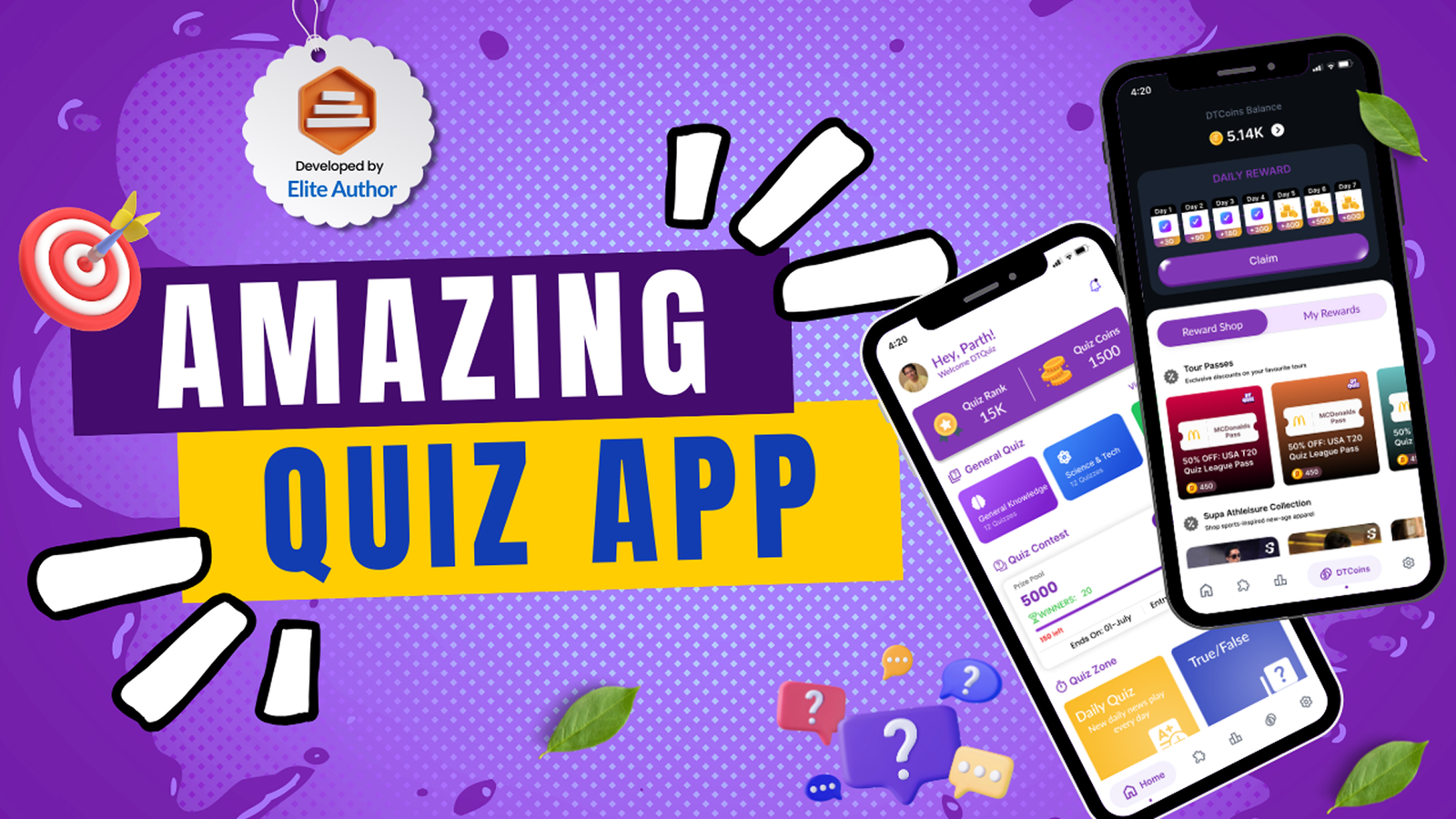 DTQuiz - Flutter Online Quiz & Earn App | Trivia Game with Rewards | Android & iOS | Admin Panel