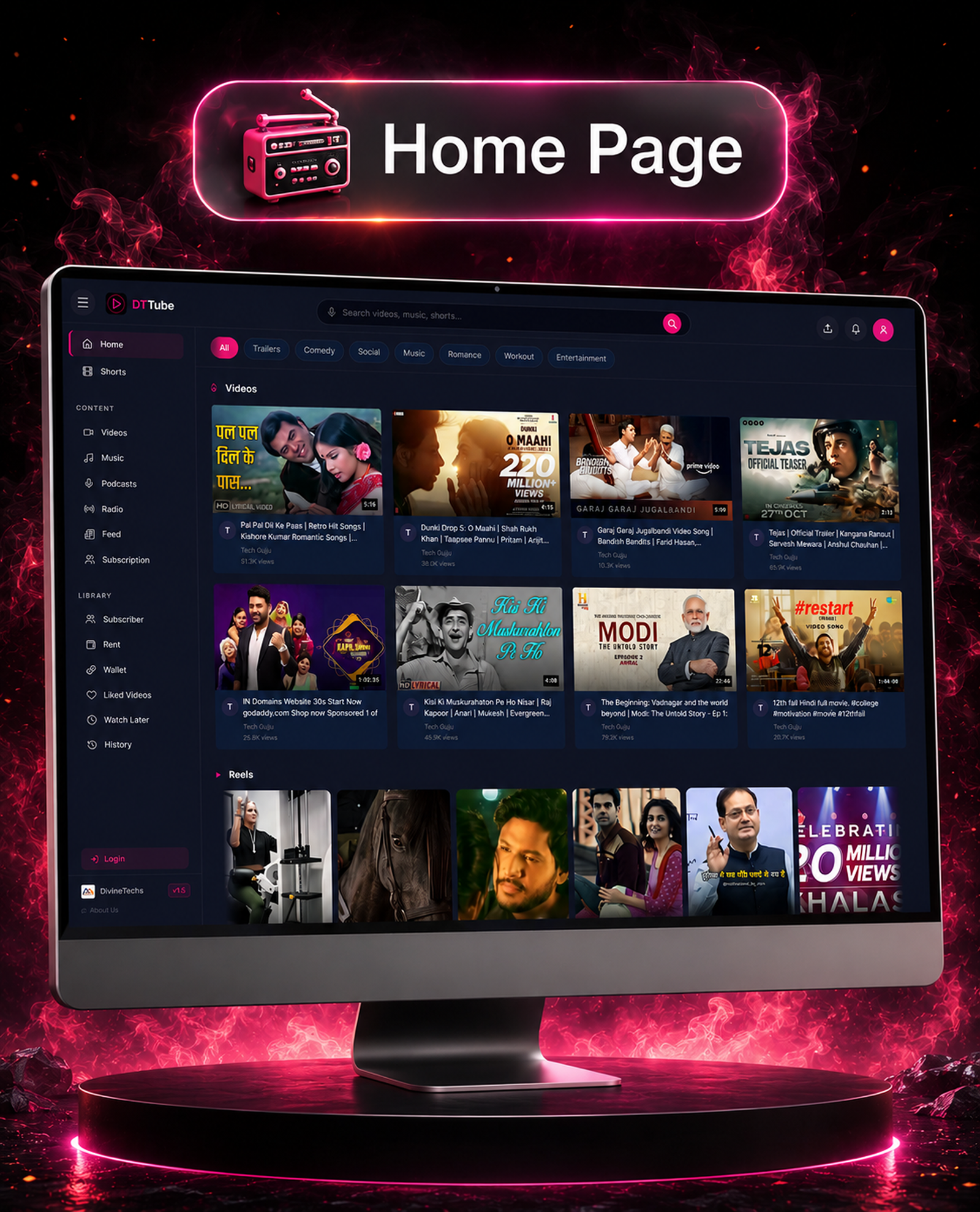 DTTube – Video, Reels, Music, Podcast & Live Streaming Flutter App + NextJS Website + Laravel Admin