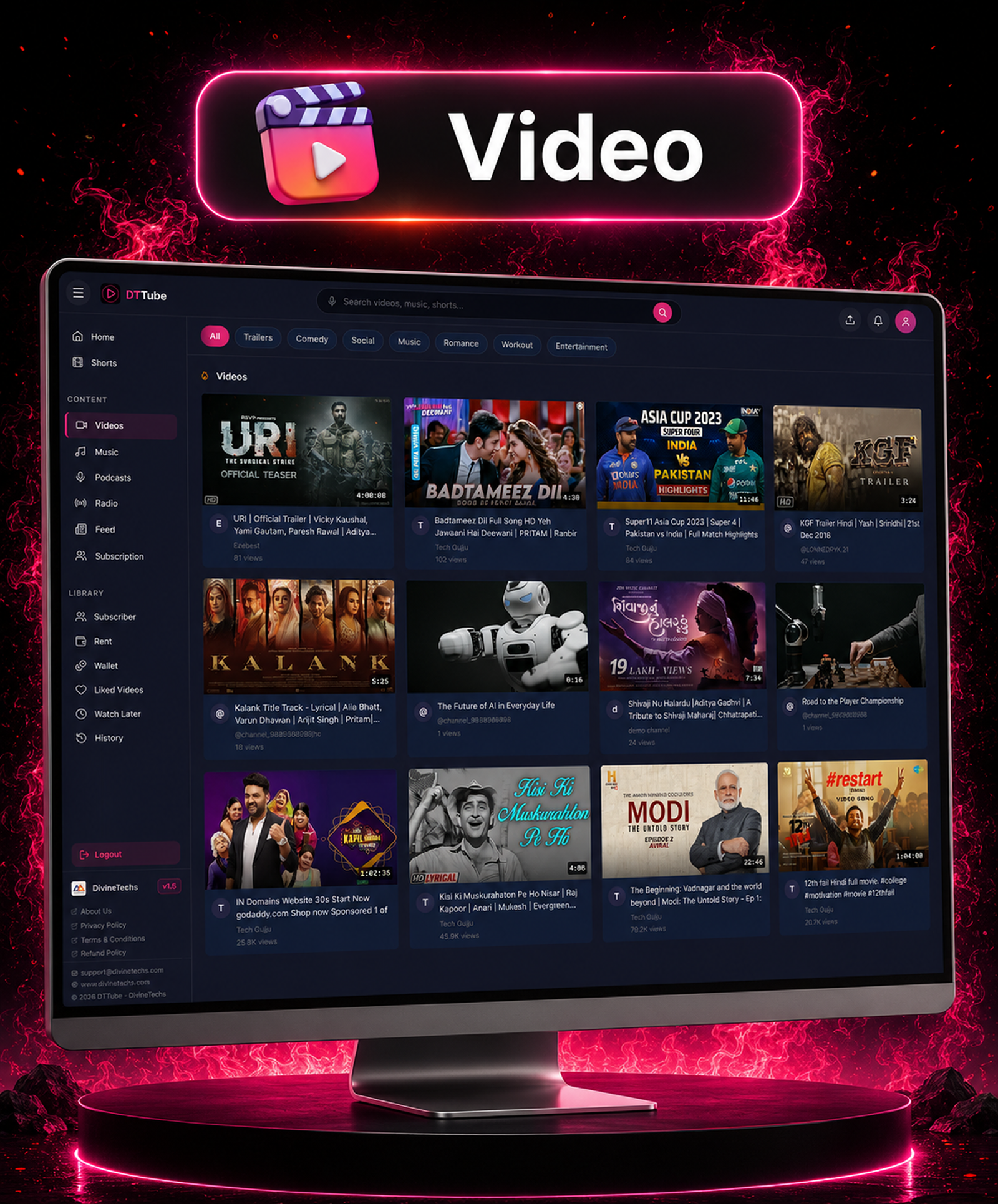 DTTube – Video, Reels, Music, Podcast & Live Streaming Flutter App + NextJS Website + Laravel Admin