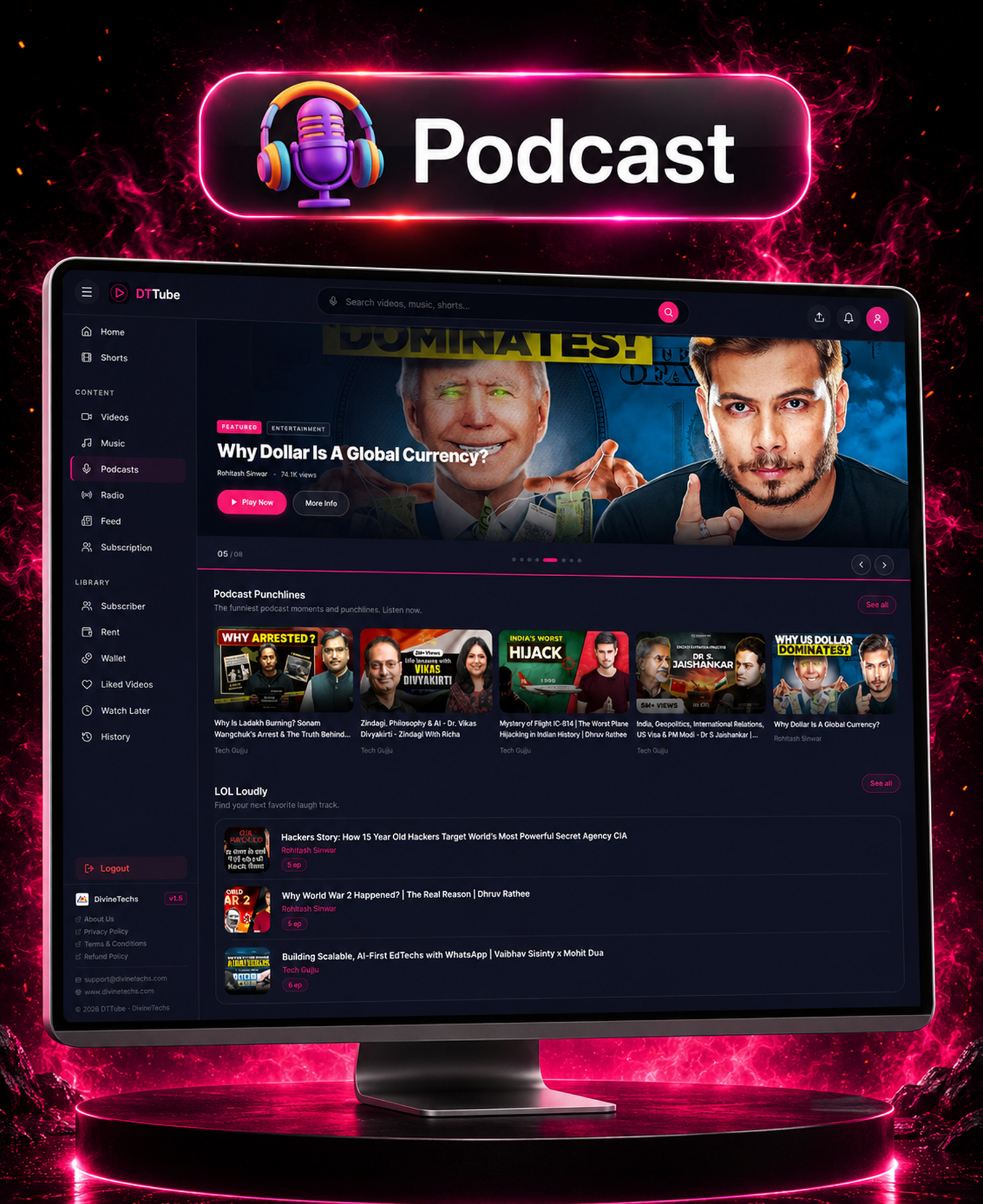 DTTube – Video, Reels, Music, Podcast & Live Streaming Flutter App + NextJS Website + Laravel Admin