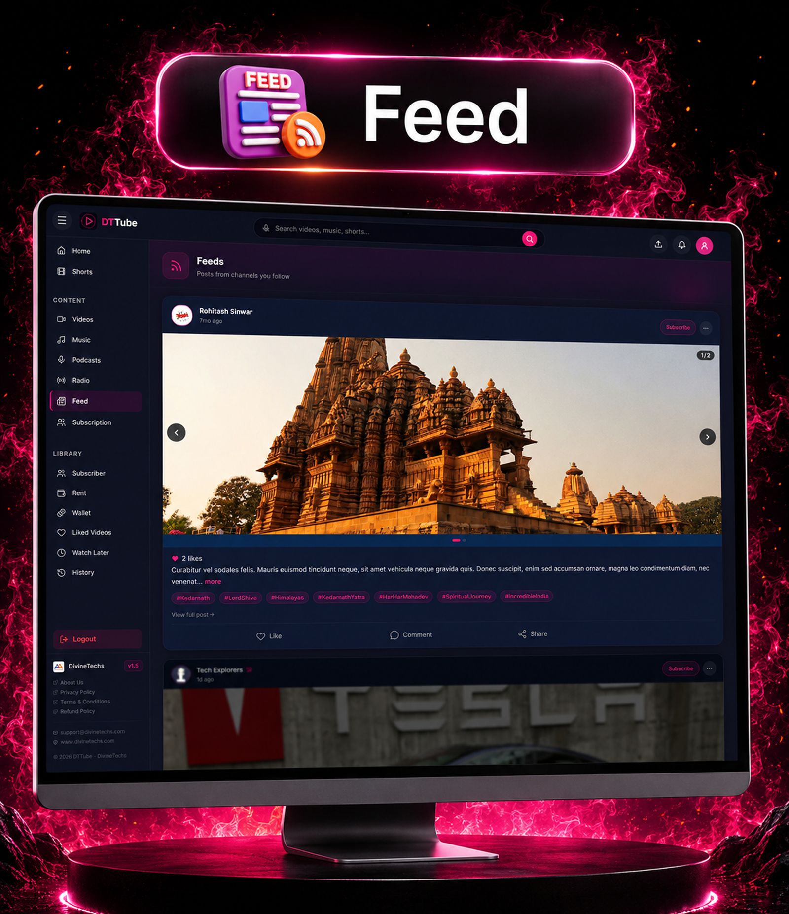 DTTube – Video, Reels, Music, Podcast & Live Streaming Flutter App + NextJS Website + Laravel Admin