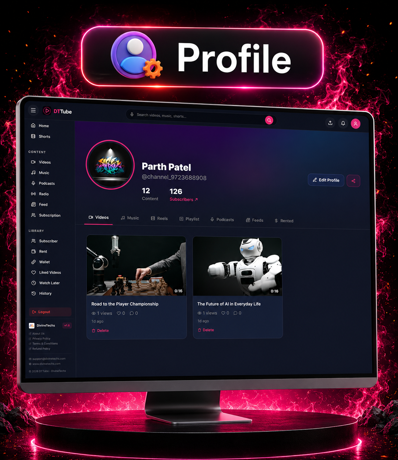 DTTube – Video, Reels, Music, Podcast & Live Streaming Flutter App + NextJS Website + Laravel Admin