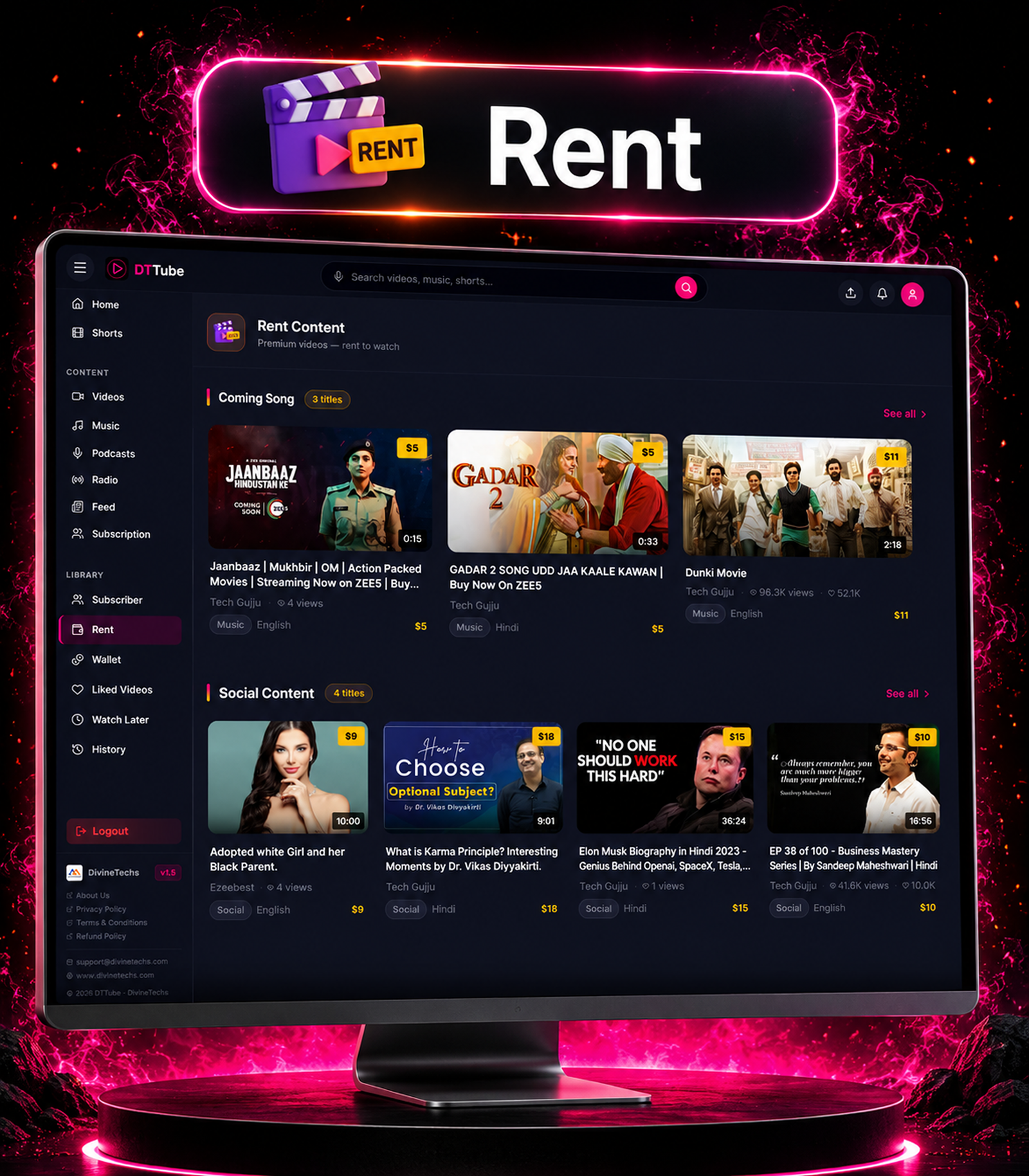 DTTube – Video, Reels, Music, Podcast & Live Streaming Flutter App + NextJS Website + Laravel Admin