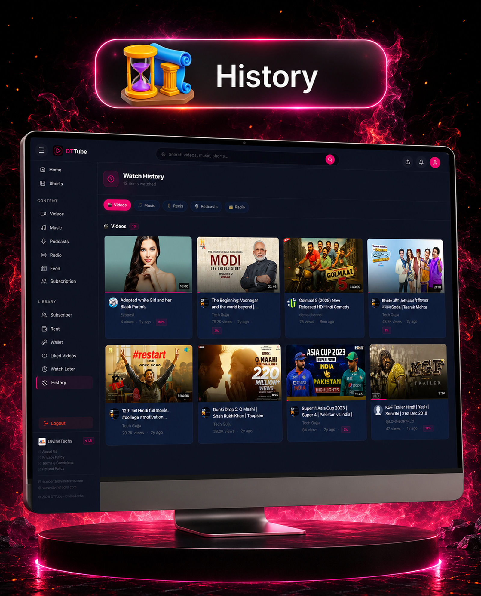 DTTube – Video, Reels, Music, Podcast & Live Streaming Flutter App + NextJS Website + Laravel Admin