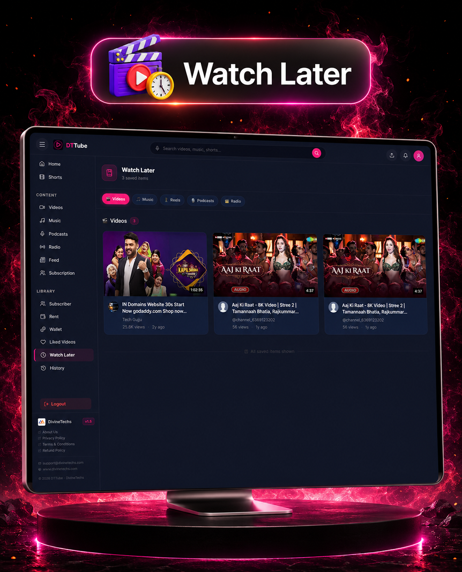 DTTube – Video, Reels, Music, Podcast & Live Streaming Flutter App + NextJS Website + Laravel Admin