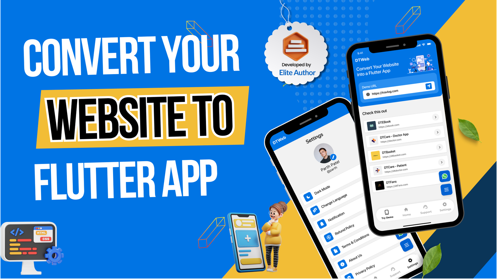 DTWeb – Convert Website to a Flutter App | Multi WebView Apps with Laravel Admin Panel