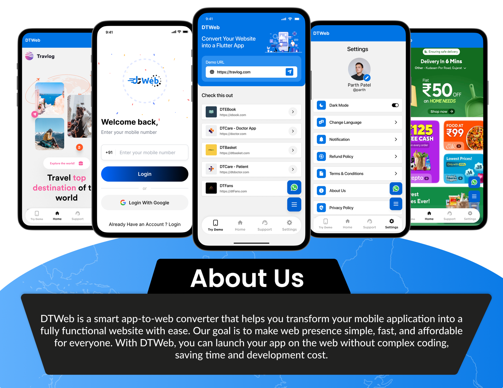 DTWeb – Convert Website to a Flutter App | Multi WebView Apps with Laravel Admin Panel